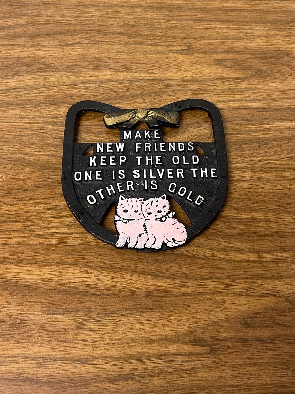 Vintage Cat with Bow Cast Metal Trivet